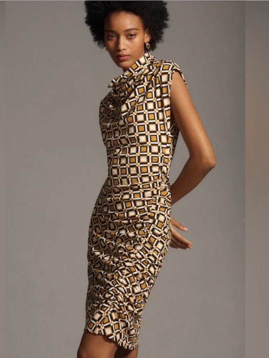 Anthropologie Dresses & Skirts - NEW Anthropologie Maya Ruched Cowl-Neck Dress Midi Printed Mini Edition Retro